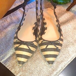 Kate Spade Beige and Black Striped Flats with Bow